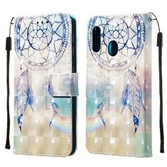 Custodia Portafoglio In Pelle Fantasia Modello Cover con Supporto Y03B per Samsung Galaxy A20e Azzurro