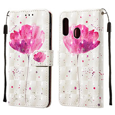 Custodia Portafoglio In Pelle Fantasia Modello Cover con Supporto Y03B per Samsung Galaxy A20e Rosa