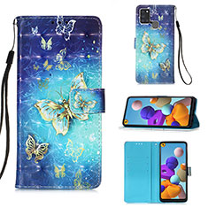 Custodia Portafoglio In Pelle Fantasia Modello Cover con Supporto Y03B per Samsung Galaxy A21s Cielo Blu