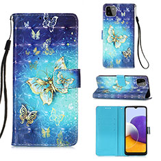 Custodia Portafoglio In Pelle Fantasia Modello Cover con Supporto Y03B per Samsung Galaxy A22 5G Cielo Blu