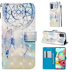 Custodia Portafoglio In Pelle Fantasia Modello Cover con Supporto Y03B per Samsung Galaxy A71 4G A715 Azzurro