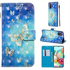 Custodia Portafoglio In Pelle Fantasia Modello Cover con Supporto Y03B per Samsung Galaxy A71 5G Cielo Blu