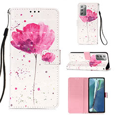 Custodia Portafoglio In Pelle Fantasia Modello Cover con Supporto Y03B per Samsung Galaxy Note 20 5G Rosa