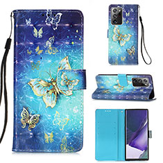 Custodia Portafoglio In Pelle Fantasia Modello Cover con Supporto Y03B per Samsung Galaxy Note 20 Ultra 5G Cielo Blu