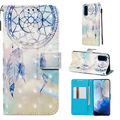 Custodia Portafoglio In Pelle Fantasia Modello Cover con Supporto Y03B per Samsung Galaxy S20 Azzurro