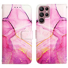 Custodia Portafoglio In Pelle Fantasia Modello Cover con Supporto Y03B per Samsung Galaxy S24 Ultra 5G Rosa Caldo