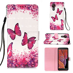 Custodia Portafoglio In Pelle Fantasia Modello Cover con Supporto Y03B per Samsung Galaxy XCover 5 SM-G525F Rosa Caldo