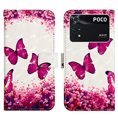 Custodia Portafoglio In Pelle Fantasia Modello Cover con Supporto Y03B per Xiaomi Poco M4 Pro 4G Rosa Caldo