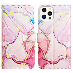 Custodia Portafoglio In Pelle Fantasia Modello Cover con Supporto Y04B per Apple iPhone 13 Pro Rosa