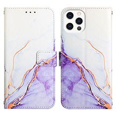 Custodia Portafoglio In Pelle Fantasia Modello Cover con Supporto Y04B per Apple iPhone 14 Pro Viola