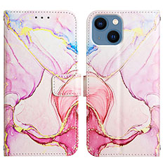 Custodia Portafoglio In Pelle Fantasia Modello Cover con Supporto Y04B per Apple iPhone 15 Plus Rosa
