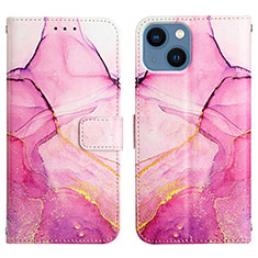 Custodia Portafoglio In Pelle Fantasia Modello Cover con Supporto Y04B per Apple iPhone 15 Plus Rosa Caldo