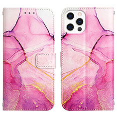 Custodia Portafoglio In Pelle Fantasia Modello Cover con Supporto Y04B per Apple iPhone 15 Pro Rosa Caldo