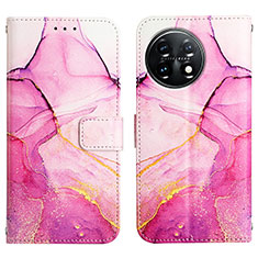 Custodia Portafoglio In Pelle Fantasia Modello Cover con Supporto Y04B per OnePlus 11 5G Rosa Caldo