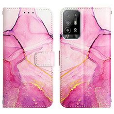 Custodia Portafoglio In Pelle Fantasia Modello Cover con Supporto Y04B per Oppo F19 Pro+ Plus 5G Rosa Caldo