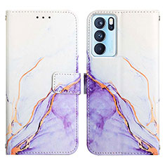 Custodia Portafoglio In Pelle Fantasia Modello Cover con Supporto Y04B per Oppo Reno6 Pro 5G India Viola