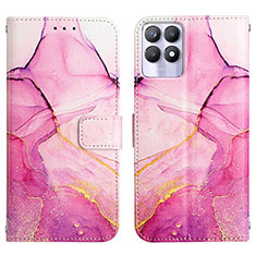 Custodia Portafoglio In Pelle Fantasia Modello Cover con Supporto Y04B per Realme Narzo 50 4G Rosa Caldo