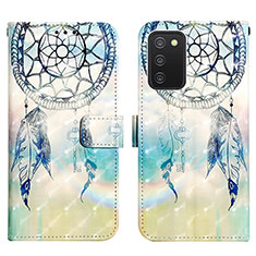 Custodia Portafoglio In Pelle Fantasia Modello Cover con Supporto Y04B per Samsung Galaxy A02s Azzurro