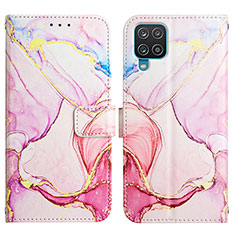 Custodia Portafoglio In Pelle Fantasia Modello Cover con Supporto Y04B per Samsung Galaxy F12 Rosa