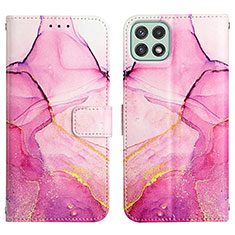 Custodia Portafoglio In Pelle Fantasia Modello Cover con Supporto Y04B per Samsung Galaxy F42 5G Rosa Caldo