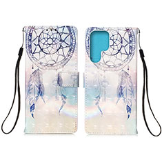 Custodia Portafoglio In Pelle Fantasia Modello Cover con Supporto Y04B per Samsung Galaxy S21 Ultra 5G Azzurro