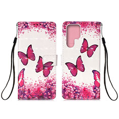 Custodia Portafoglio In Pelle Fantasia Modello Cover con Supporto Y04B per Samsung Galaxy S23 Ultra 5G Rosa Caldo