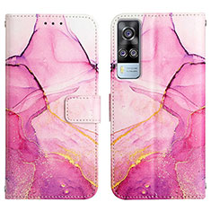 Custodia Portafoglio In Pelle Fantasia Modello Cover con Supporto Y04B per Vivo Y53s 4G Rosa Caldo