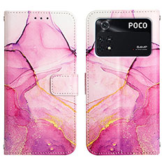 Custodia Portafoglio In Pelle Fantasia Modello Cover con Supporto Y04B per Xiaomi Poco M4 Pro 4G Rosa Caldo
