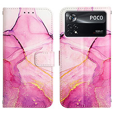 Custodia Portafoglio In Pelle Fantasia Modello Cover con Supporto Y04B per Xiaomi Poco X4 Pro 5G Rosa Caldo