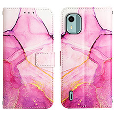 Custodia Portafoglio In Pelle Fantasia Modello Cover con Supporto YB4 per Nokia C12 Plus Rosa Caldo
