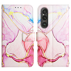 Custodia Portafoglio In Pelle Fantasia Modello Cover con Supporto YB4 per Sony Xperia 1 V Rosa