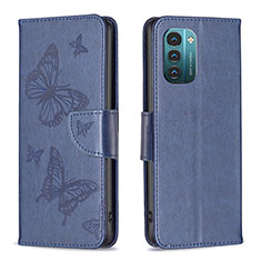 Custodia Portafoglio In Pelle Farfalla Cover con Supporto B01F per Nokia G11 Blu
