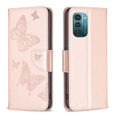 Custodia Portafoglio In Pelle Farfalla Cover con Supporto B01F per Nokia G11 Oro Rosa