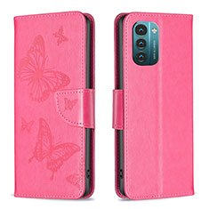 Custodia Portafoglio In Pelle Farfalla Cover con Supporto B01F per Nokia G11 Rosa Caldo
