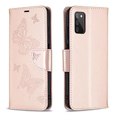 Custodia Portafoglio In Pelle Farfalla Cover con Supporto B01F per Samsung Galaxy A02s Oro Rosa