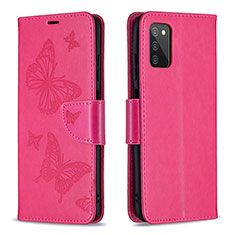 Custodia Portafoglio In Pelle Farfalla Cover con Supporto B01F per Samsung Galaxy A02s Rosa Caldo