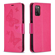 Custodia Portafoglio In Pelle Farfalla Cover con Supporto B01F per Samsung Galaxy A03s Rosa Caldo