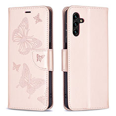 Custodia Portafoglio In Pelle Farfalla Cover con Supporto B01F per Samsung Galaxy A04s Oro Rosa