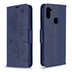 Custodia Portafoglio In Pelle Farfalla Cover con Supporto B01F per Samsung Galaxy A11 Blu