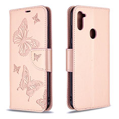 Custodia Portafoglio In Pelle Farfalla Cover con Supporto B01F per Samsung Galaxy A11 Oro Rosa