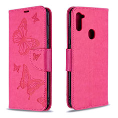 Custodia Portafoglio In Pelle Farfalla Cover con Supporto B01F per Samsung Galaxy A11 Rosa Caldo