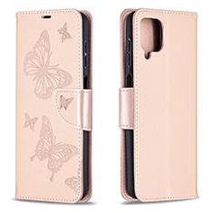 Custodia Portafoglio In Pelle Farfalla Cover con Supporto B01F per Samsung Galaxy A12 Oro Rosa