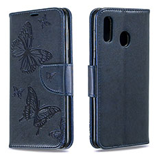 Custodia Portafoglio In Pelle Farfalla Cover con Supporto B01F per Samsung Galaxy A20 Blu