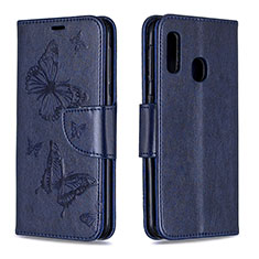 Custodia Portafoglio In Pelle Farfalla Cover con Supporto B01F per Samsung Galaxy A20e Blu