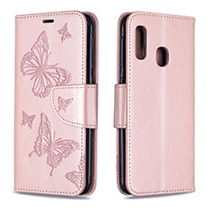 Custodia Portafoglio In Pelle Farfalla Cover con Supporto B01F per Samsung Galaxy A20e Oro Rosa