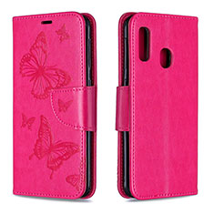 Custodia Portafoglio In Pelle Farfalla Cover con Supporto B01F per Samsung Galaxy A20e Rosa Caldo