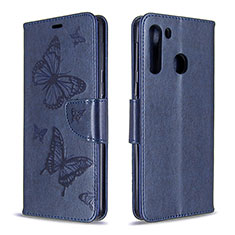 Custodia Portafoglio In Pelle Farfalla Cover con Supporto B01F per Samsung Galaxy A21 Blu