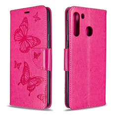 Custodia Portafoglio In Pelle Farfalla Cover con Supporto B01F per Samsung Galaxy A21 Rosa Caldo