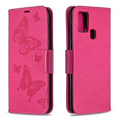 Custodia Portafoglio In Pelle Farfalla Cover con Supporto B01F per Samsung Galaxy A21s Rosa Caldo