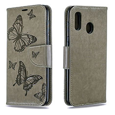 Custodia Portafoglio In Pelle Farfalla Cover con Supporto B01F per Samsung Galaxy A30 Grigio